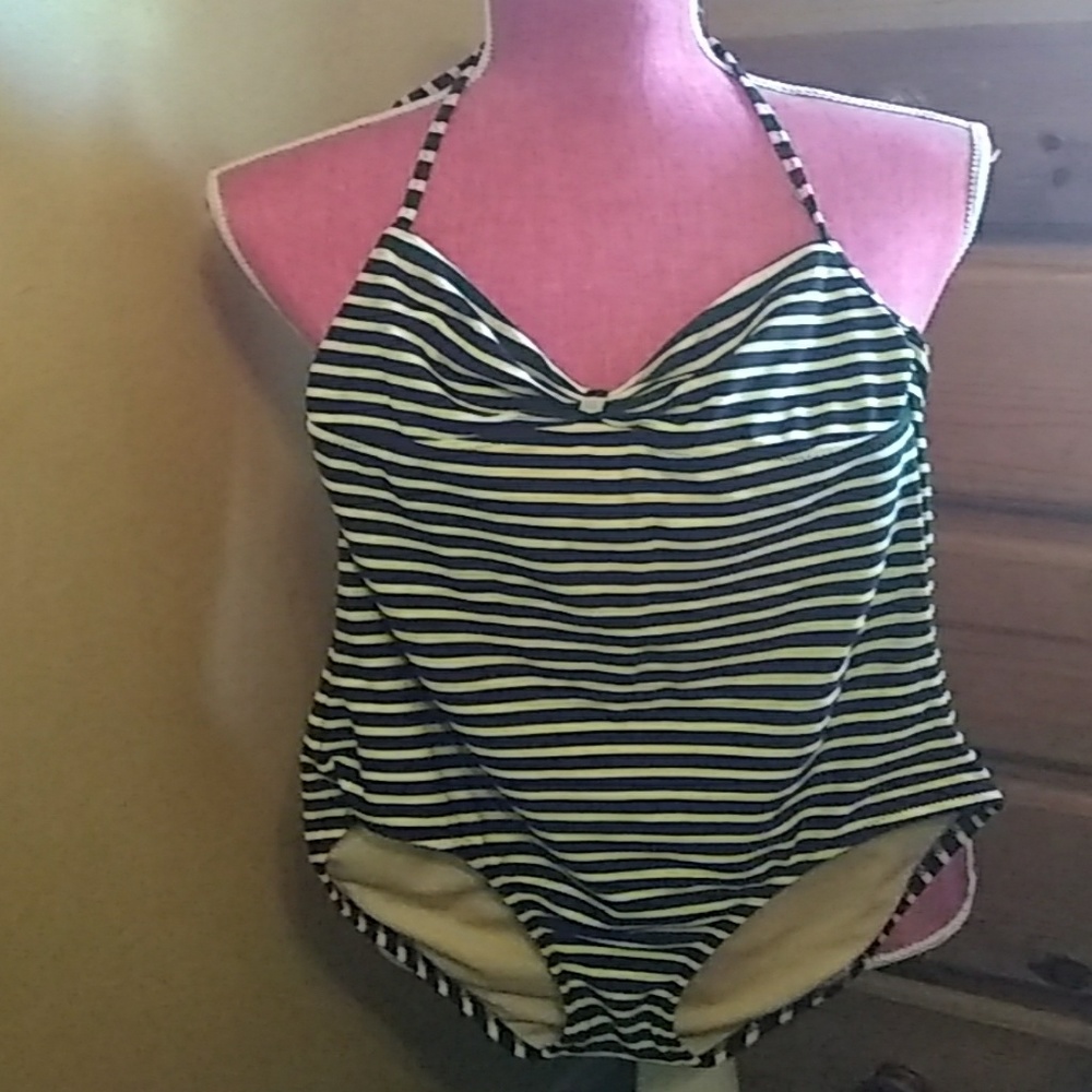 J Crew blue and white stripes one piece jumpsuit.
